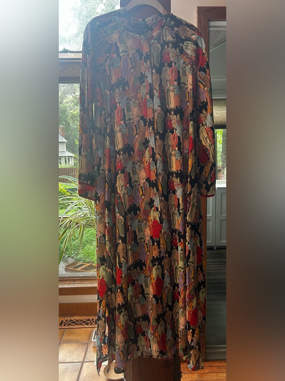 Natori Black Maxi Dress with Multi-Color Figure Print